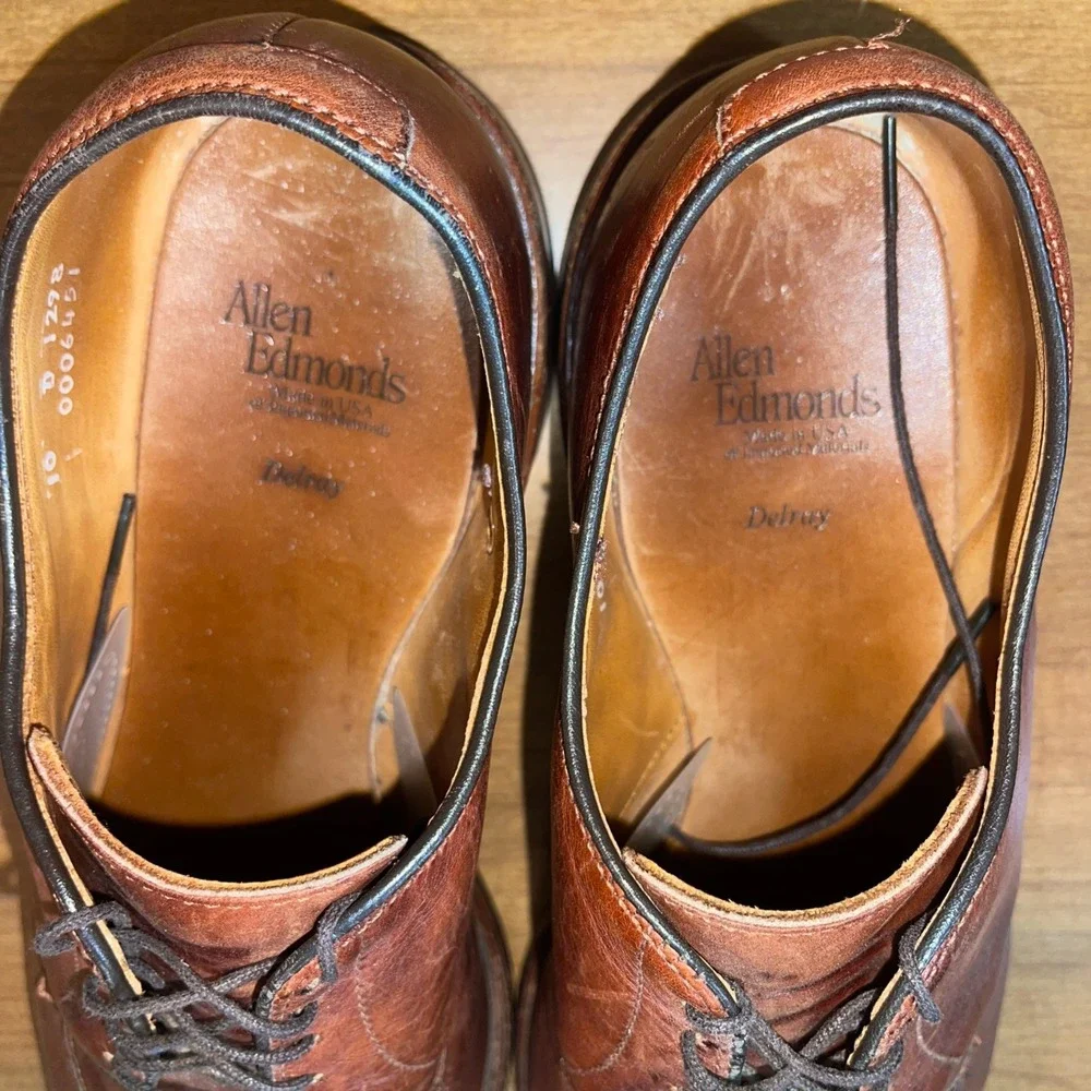 Allen Edmonds Delray Shoes Men 10 D Brown Leather Split Toe Oxfords Leather